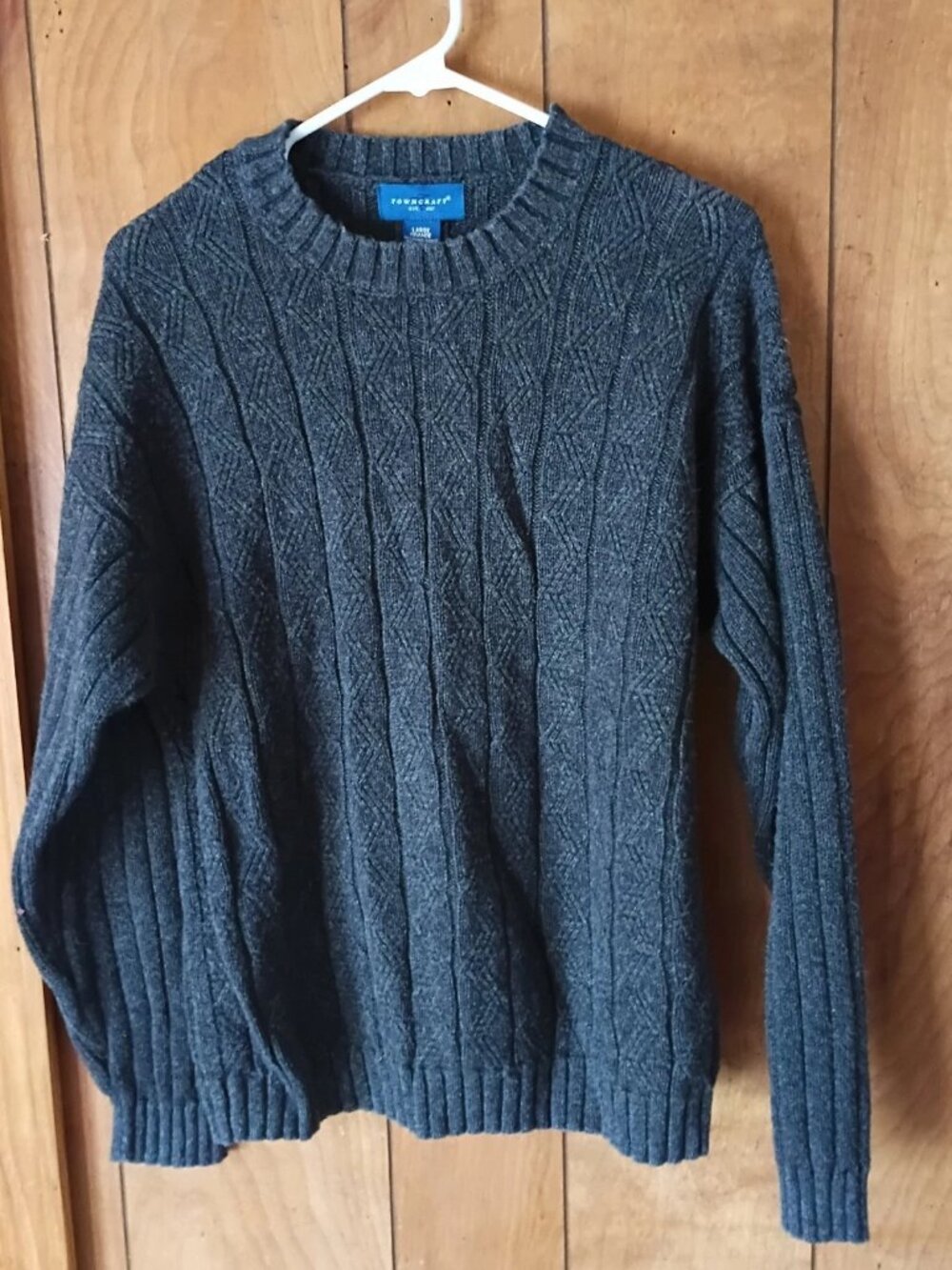 Vintage Towncraft Cable Knit Sweater Mens Large Gray Ramie Cotton 90s